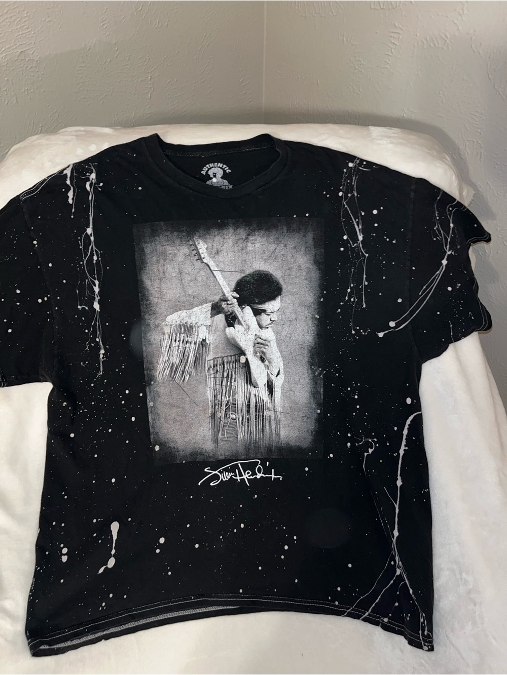 Authentic Hendrix Black Graphic Tee with White Splatter